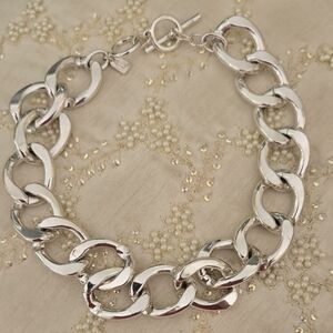 Ralph Lauren Silver Tone Toggle Link Necklace Choker Vintage Signed 16"